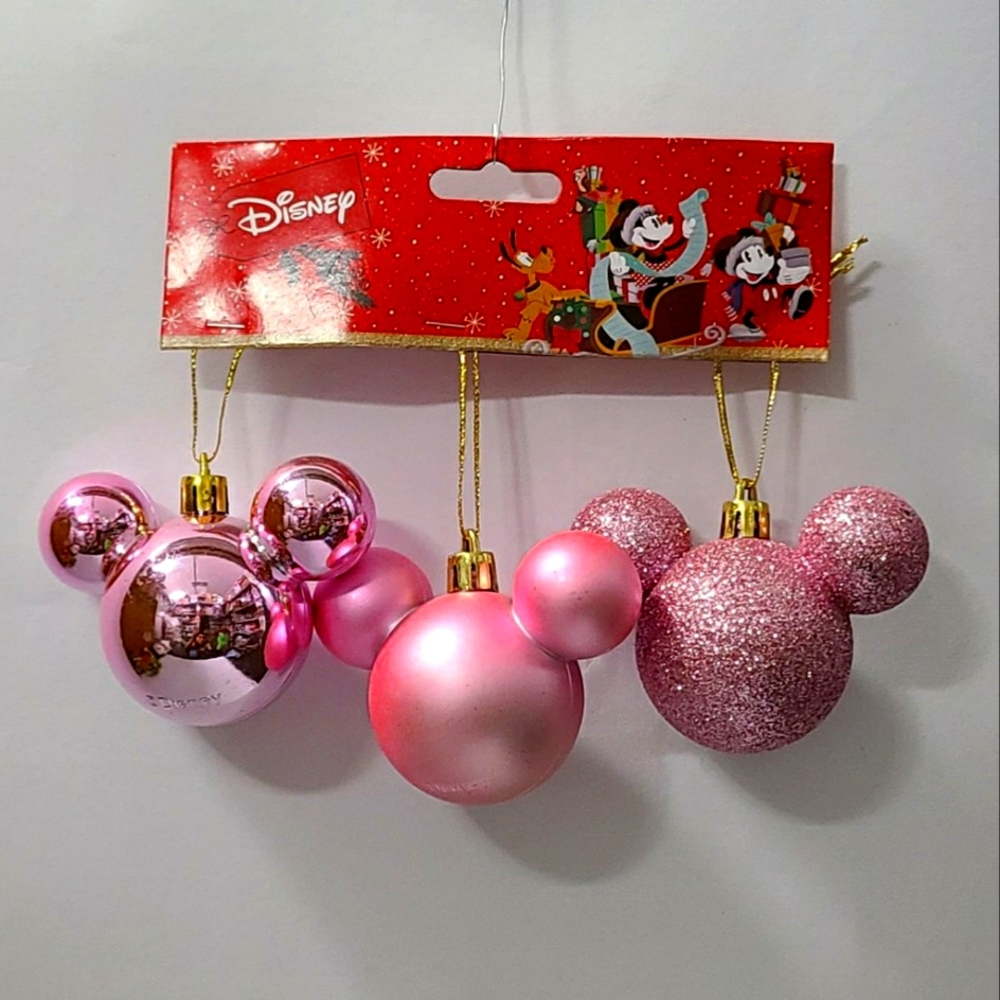Disney Mickey Mouse Christmas Ornaments 3pz Pink